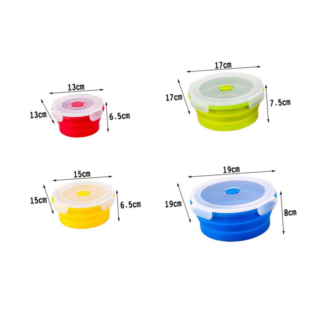Set 4 Pezzi Contenitori Alimentari in Silicone Pieghevole 400-1200ml Lunch Box Tondo Sicuro Microonde per Pranzo All'aperto e Campeggio Colore Casuale