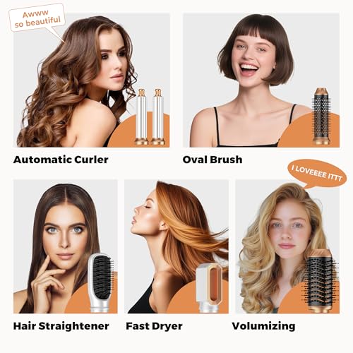 Image of 6 in 1 Blow Dryer Brush, Upgrade Hair Dryer Brush Set Negative Ion Air Styler Curling Wrap Air Curler, Hot Air Brush Curling Iron Hair Styling Tools As A Gift for Straight /Curl /Dry /Smooth