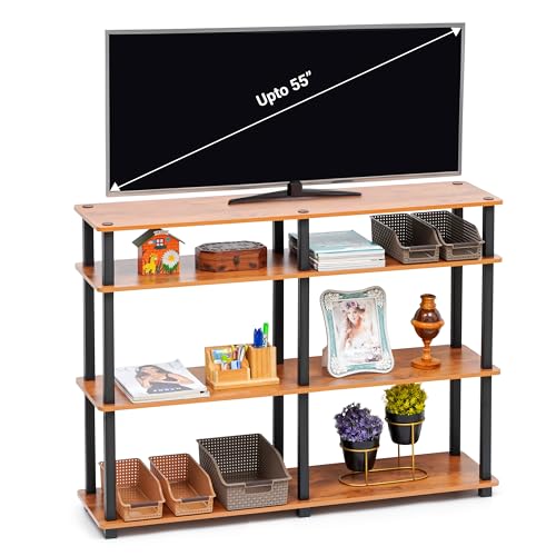 Image of Livzing 4 Tier Wooden TNT TV Entertainment Units | Sturdy Construction | Holds up to 55 inches TV | Multiple Shelves & Open Shelving | Ventilation | Modern TV Stand