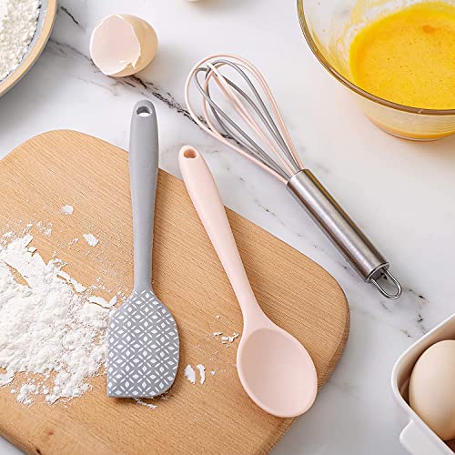 Cook With Color Set of Five MINI Kitchen Utensil Set - Silicone Kitchen Tools, Whisk, Tong, Spatula, Spoonula and Spoon (Pink Collection)