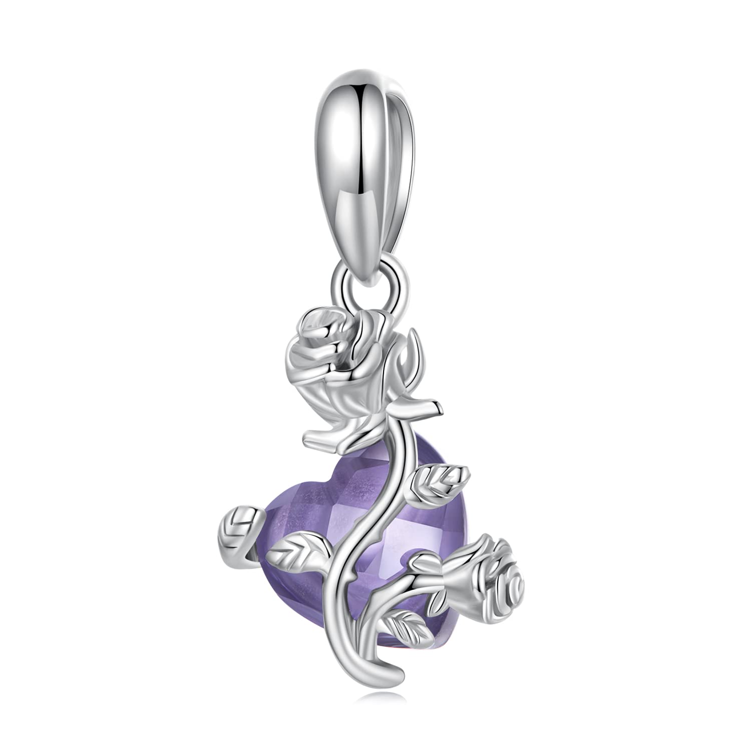 BABAMIA Rose Charm Heart Charms for Bracelets 925 Sterling Silver Bead Charm Fits Bracelets and Necklaces Paved with Cubic Zirconia Animal Skull Charm