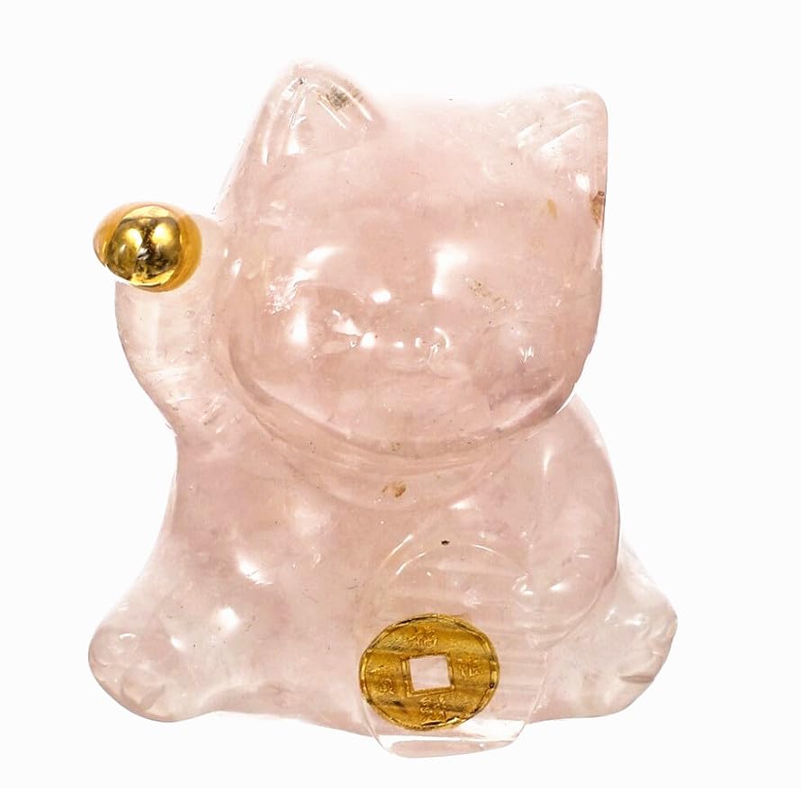 EatingBiting 2.5" Crystal Lucky Cat Figurine Hand Carved Maneki Neko Money Cats Feng Shui Statue Feng Shui Fortune Cat Figurine Decoration for Home Office Attract Money Wealth Goods Luck (PING)