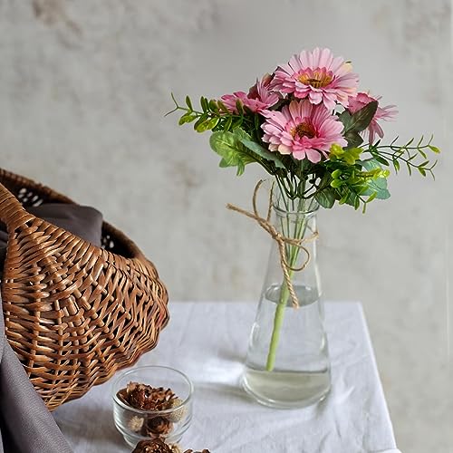 Image of SATYAM KRAFT 1 Pcs Artificial Sunflowers Stick Bunch | Realistic Look & Charming Flowers | 6 Heads Bouquet for Home Decor, Bedroom, Balcony, Wedding (Without Vase Pot) (Pink)