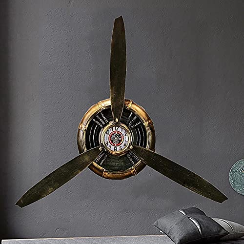 WRUJ Décoration Murale D'hélice d'avion, Horloge d'art Murale Industrielle Vintage en Métal 3D, Cadeaux De Pilote D'aviation, Sculptures Murales De Salon/Chambre À Coucher, L70 × H65CM