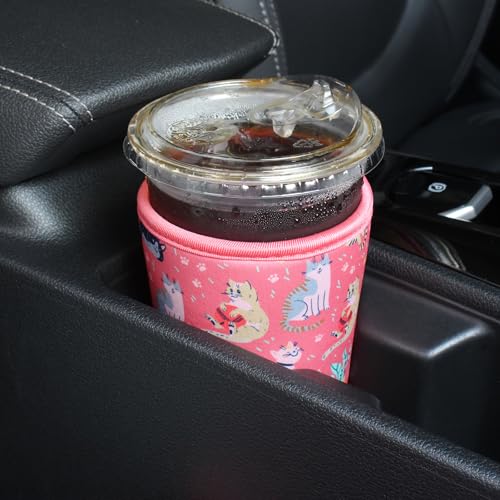 Image of 3 Pack Reusable Iced Coffee Sleeves - Xumbtvs Insulator Sleeve for Cold Beverages, Neoprene Coffee Cup Holder (Funny Cat)
