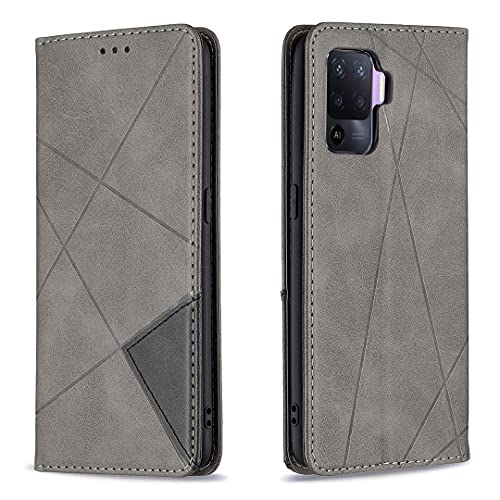 Posanter Funda para OPPO A94 4G / F19 Pro / Reno5 F, PU Cuero Flip Carcasa Fundas Móvil de Tapa Libro con Cierre Magnético, Tarjetero y Suporte, Capa Plegable Cartera, Flip Phone Cover Case (Gris)