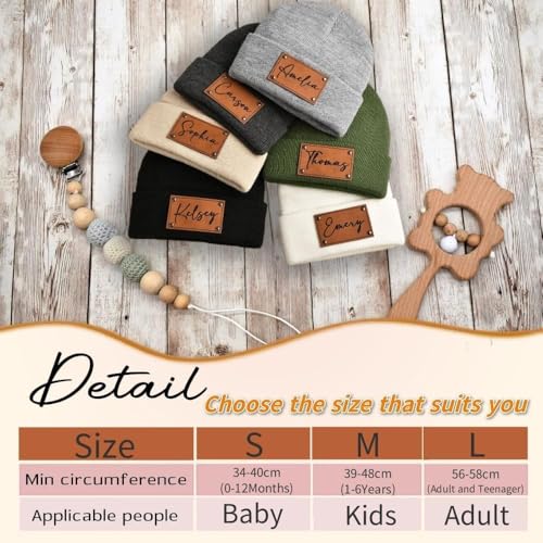 Customized Name Baby Beanie Hat Personalized Leather Beanie Newborn Child Adult Black3