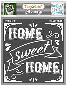 CrafTreat Home Quote Stencils for Craft and Art - Home Sweet Home Stencil - Size: 6X6 Inches (2 Pcs)- Quotes Stencils for Painting on Canvas, Fabric, Paper, Wood, Glass, Wall and Tile