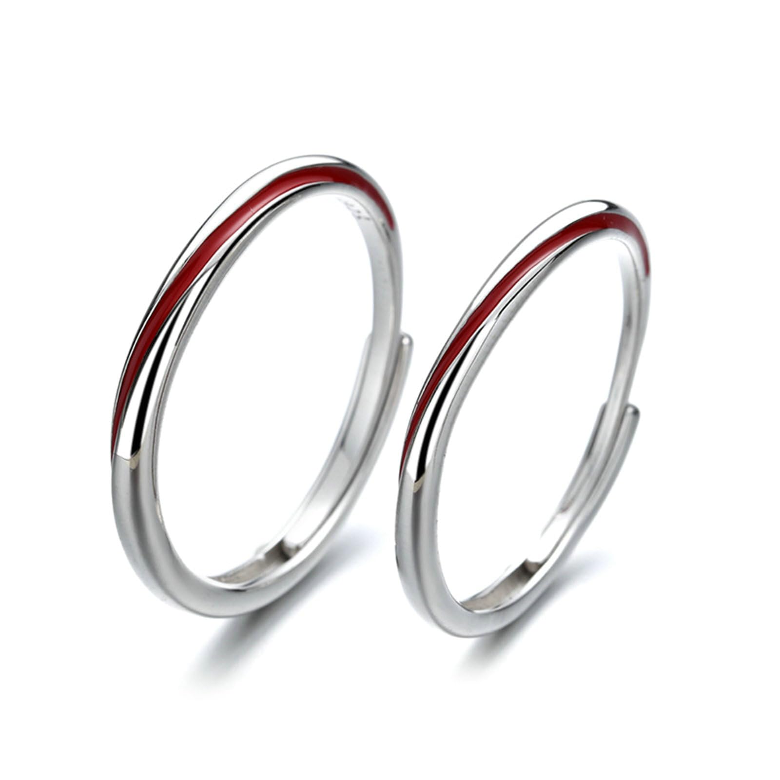 BCughia Anello Coppia Filo Rosso, Anelli Coppia Argento 925 con Linea Rossa Anelli Fidanzamento Coppia Personalizzata Anelli Matrimonio Lui e Lei Regolabili