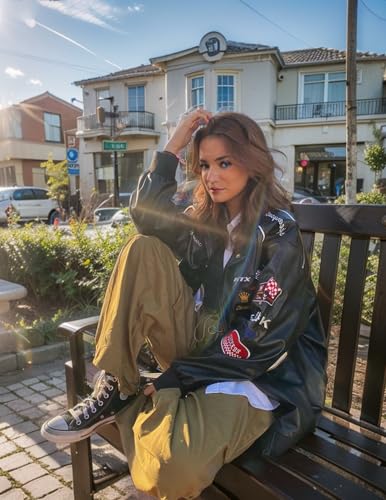 Vamtac Faux Leather Motocross Jackets Oversized Vintage Racing Varsity Bomber Coat Unisex Trendy Streetwear