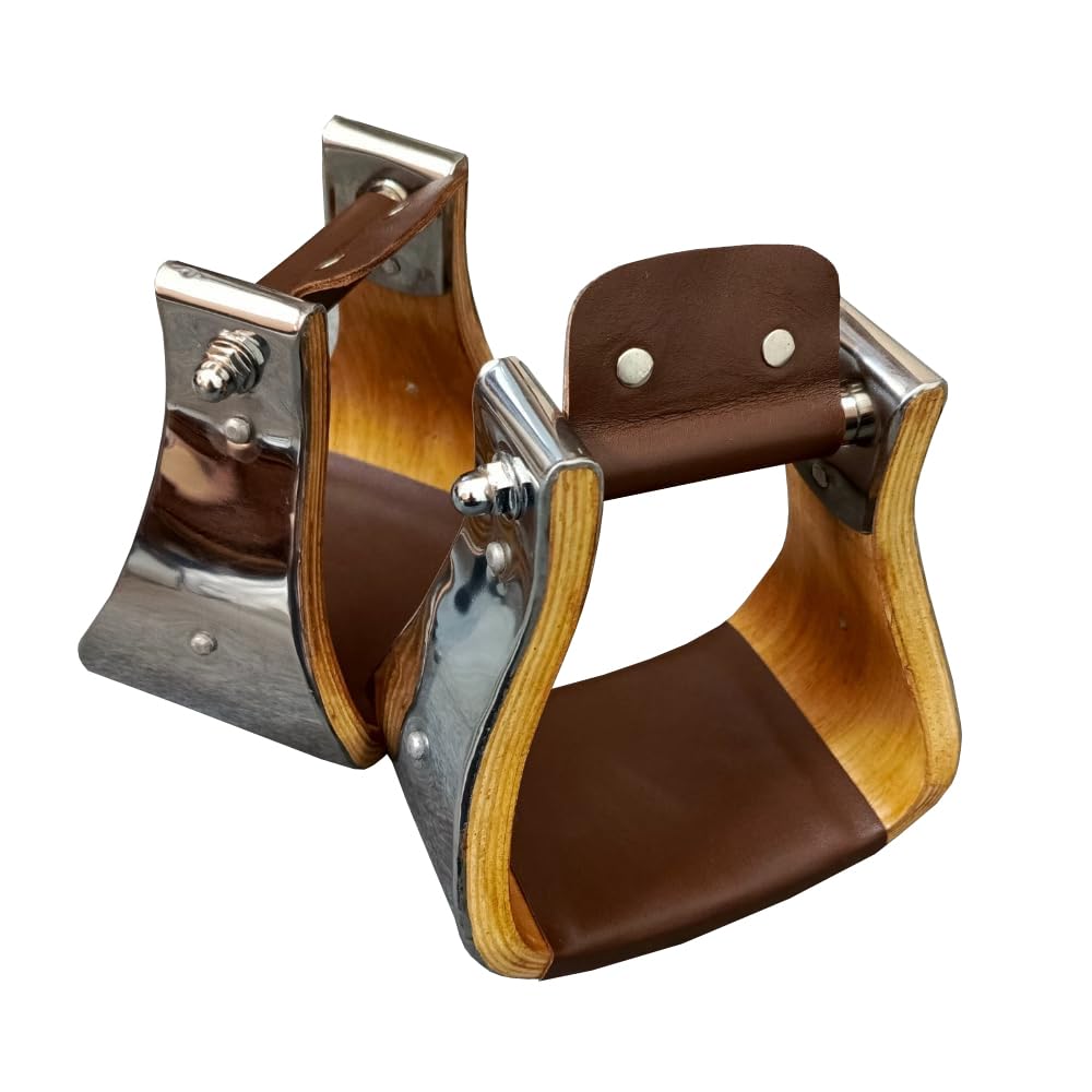 12,7 cm di larghezza in legno western cavallo sella staffe rivestite in acciaio, set coppia di staffe per sella campana in legno ST-007