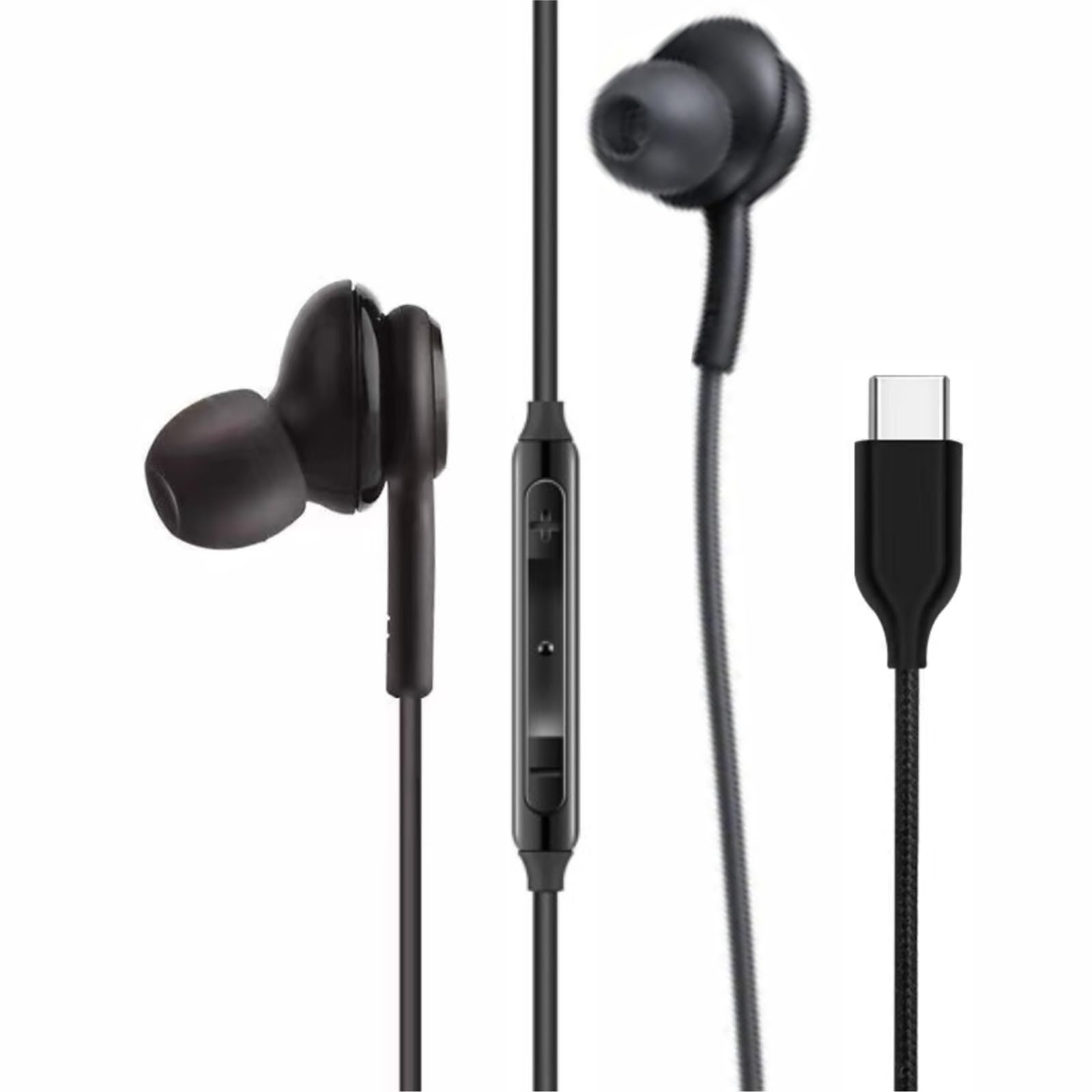 Qtresi 2025 New in-Ear Earbuds Stereo Headphones for Samsung Galaxy Z Fold6 S25 S24 S23 S22 S21 S20 Note 10 10+ - Designed with Microphone and Volume Remote Type-C Connector-(Black)
