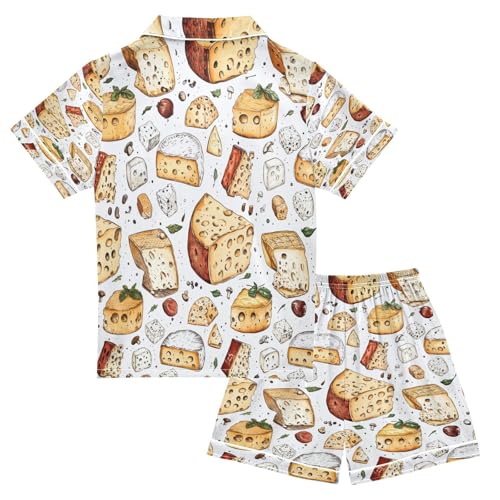 Satin Pajama Sets Short Sleeve Various Cheese Food Button Down Silky Nightwear 2 Piece PJS 5-14Y2