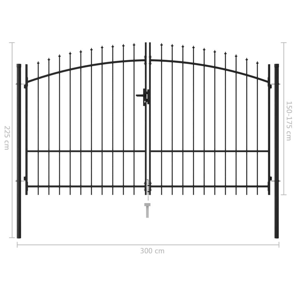 Tidyard Cancello,da Giardino,a Doppia Anta,con Punte a Lancia,in Acciaio,Nero,300x225 cm,Cacello per Recinzione,Cancello in Metallo,Cancello da Esterno,Cancello in Acciaio
