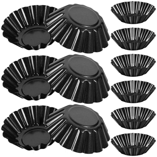 12pcs Egg Tart Molds Large Tart Pan Carbon Steel Non Stick Tart Pans, Reusable Tartlet Cupcake Cake Muffin Mold Tin Pan Baking Tool 2.6 Inches