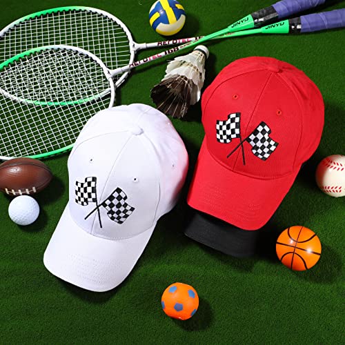 3 Pieces Baseball Cap For Men Women Checkered Flags Race Car Flag Adjustable Washable Trucker Hat Embroidery Unisex Dad Hat Sports Cap, White, Red, Black #TOP7