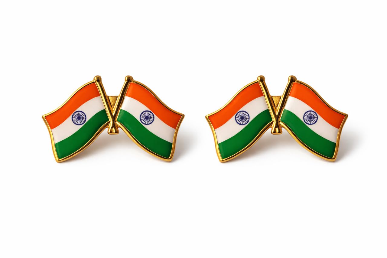 Premium Indian Tiranga Cross Flag Lapel Pin Badge | Brass Metal India Flag Brooch for Coat, Shirt, Saree & Uniform | Patriotic Badge for Independence Day, Republic Day-image-48