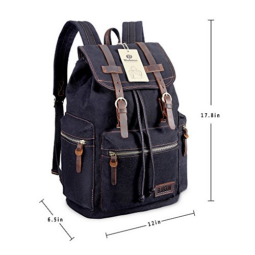 Image of Bluboon Vintage Backpack Leather Trim Casual Bookbag Men Women Laptop Travel Rucksack