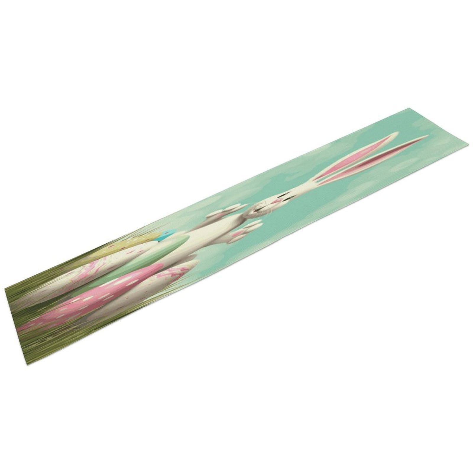 Btcowzrv Style Happy Easter Eggs Bunny Tail1 Linen Table Runner 72.4 Inches Long, Machine Washable Table Runner For Party Kitchen Dining Table Coffee Holiday Party Decor, 13.4"X72.4"