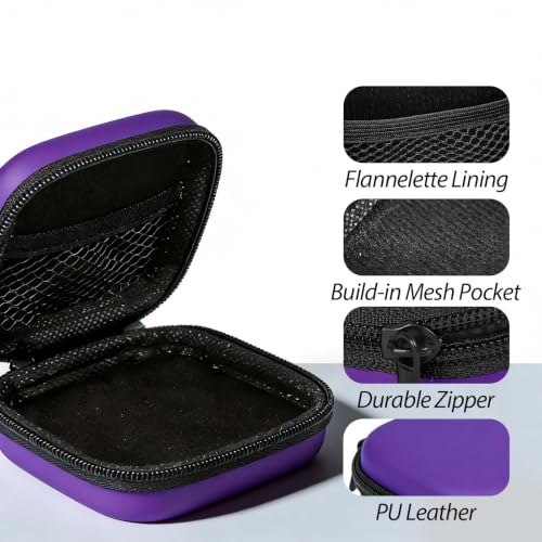 Image of Square Earbud Case with Carabiner, Portable Small Carrying Pouch for Wired /Wireless Earphones, EVA Travel Organizer Box for Charging Cables, USB Flash Drives, SD Cards, Purple