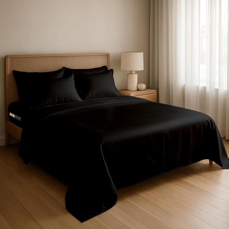 Image of Day Care-Luxury Satin Flat King Size (92x106 Inchs) Bedsheet|Ultra Soft Silky Smooth Touch|Breathable, Lightweight & Skin Friendly|Wrinkle Resistant|Midnight Black