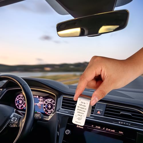 Image of Penitue Engraved Stainless Steel Car Visor Clip, He Will Order His Angels to Protect You Guardian Funny Visor Picture Clip for Safe Travel Religious New Drivers Gift Photo Accessories Men Women