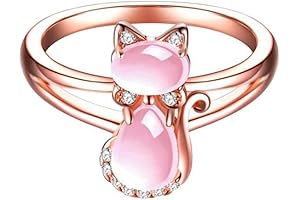 Elegant Feline Trinket: Rose Gold Pink Fleurstone Cat Ring for Girls