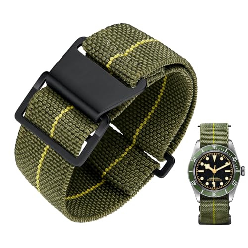 Image of BINLUN Elastic Nylon Watch Band 18mm 20mm 22mm Marine Nationale Fabric Military Parachute Replacement Watch Strap Men Women Silver & Black Buckle - Upgraded Hook-and-Loop Buckle