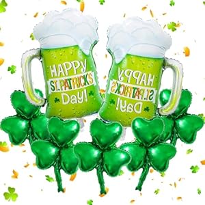 St. Patrick's Day Balloons Set, Happy St Patrick’ s Day Decorations, Beer Balloons and Green Clover for St Patrick’s Day Party Supplies (Green Clover) St Patricks Day Balloons Set Happy St Patrick s Day Decorations Beer Balloons and Green Clover for St Patricks Day Party Supplies Green Clover