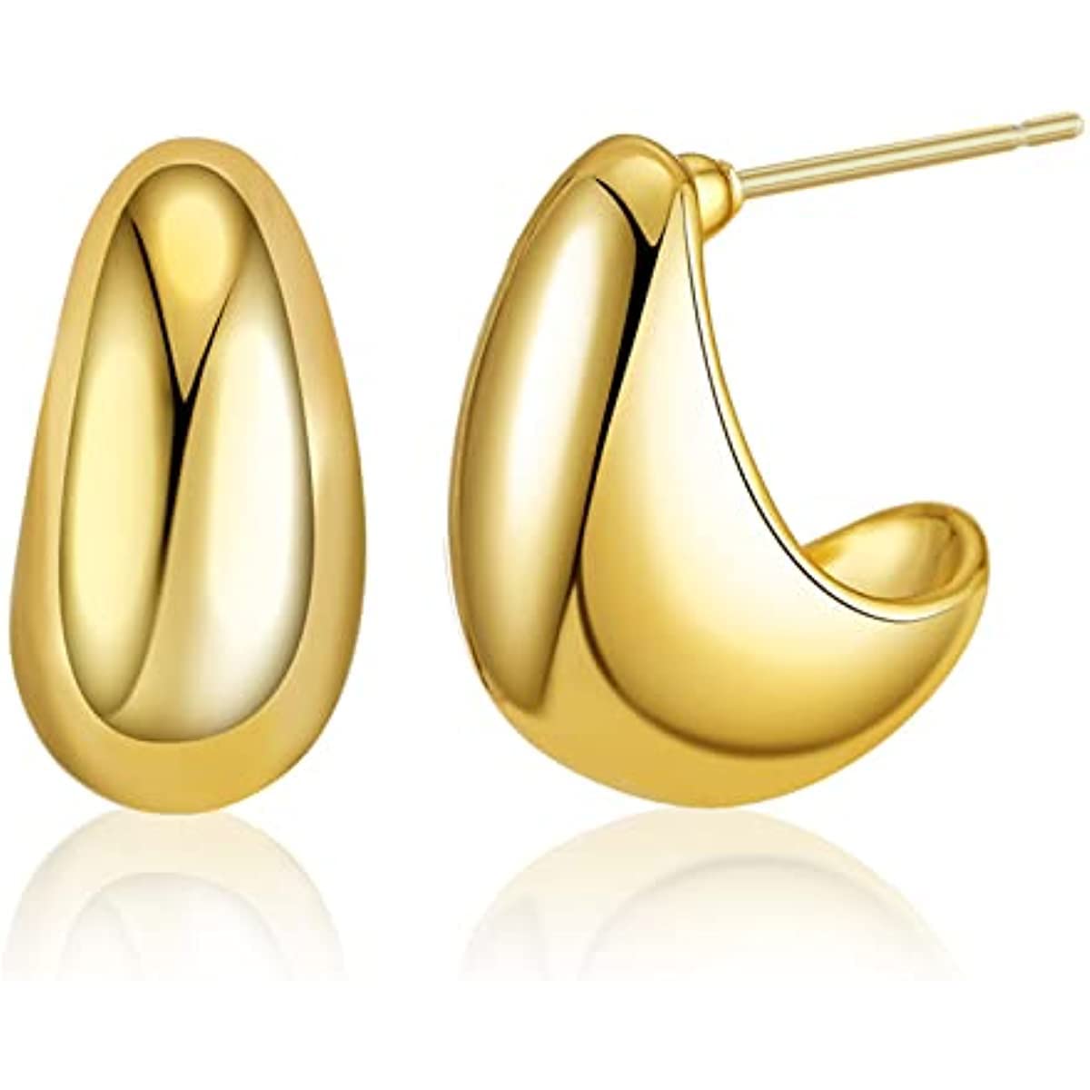 Chunky Thick Gold Hoop Earrings Long Waterdrop Earrings for Women Droplet Earrings Hypoallergenic Teardrop Ball Hoops Trendy Jewelry for Girls