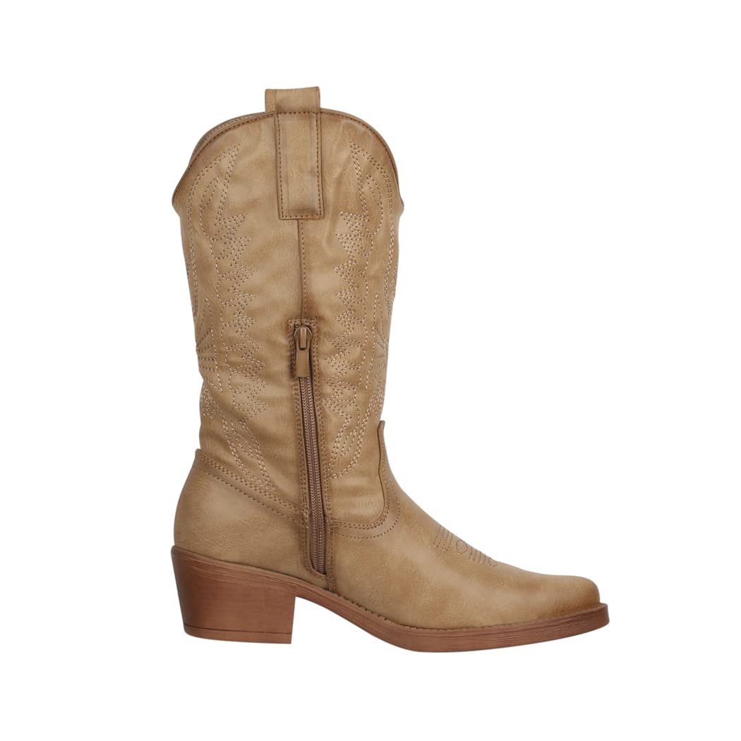 Elara Stivali da Cowboy Donna Motociclista Chunkyrayan 301-A32P Khaki PU-39