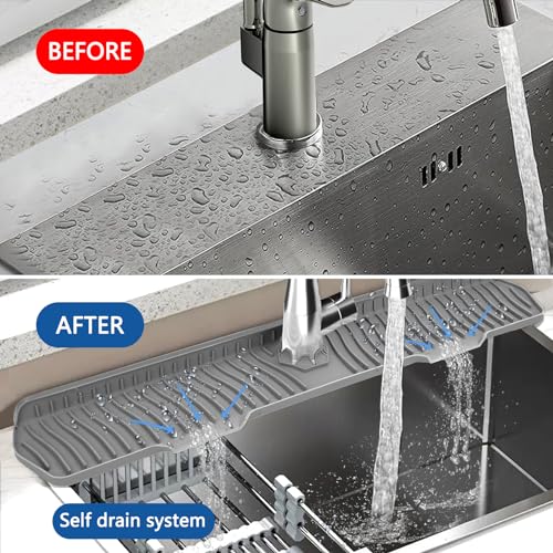 Image of Kitchen Sink Splash Guard Gen2-30 inch x 6'' Silicone Sink Mat Splash Guard fit for Countertop, Bathroom,Farmhouse,RV by EBIGIC (Grey)
