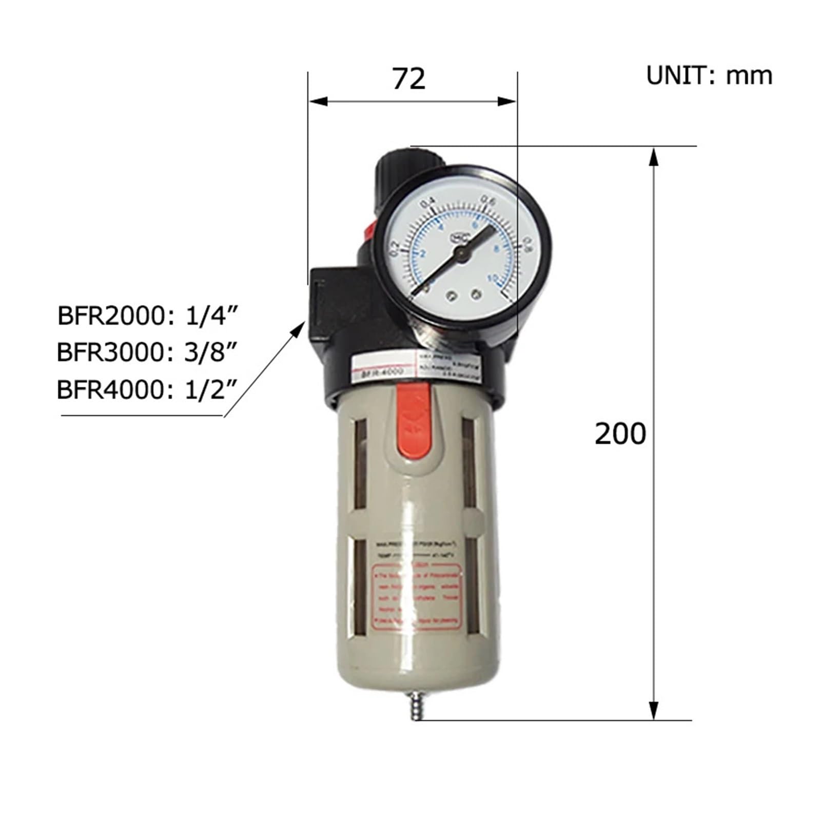 BFR2000 BFR3000 BFR4000 Unidad de tratamiento de fuente neumática filtro de aire filtro regulador de presión con manómetro accesorios separadores de aceite(BFR200 PC8-02)