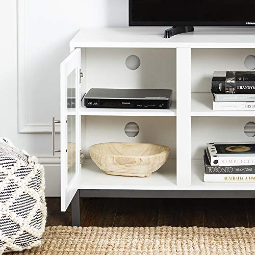 image for Walker Edison Modern Glass and Wood Universal TV Stand with Open Stora