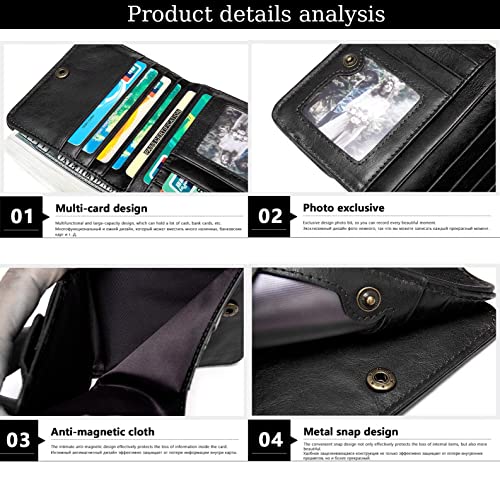 Women's Leather Short Wallet Mini Purse with Coin Proket for Girls Money Bag Cartera Card Holder RFID, Black, One Size4