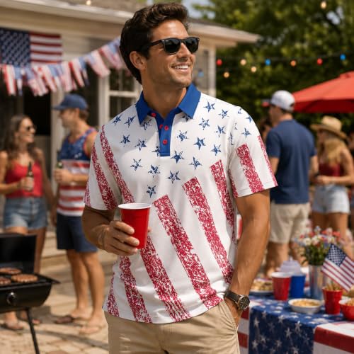 Image of Patriotic USA Golf Polo Shirt Men's Performance Short Sleeve