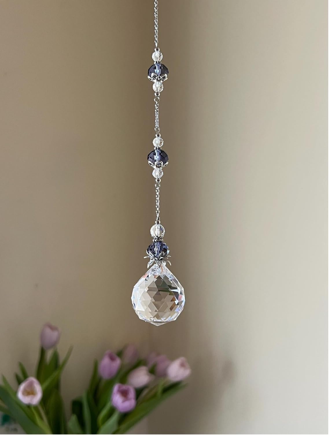 Mannikin Crystal Suncatcher with Purple Beads, 30cm Hanging Car Mirror Ornament, Home Decor Prism Ball Pendant Mirror Hanging Decoration-image-32