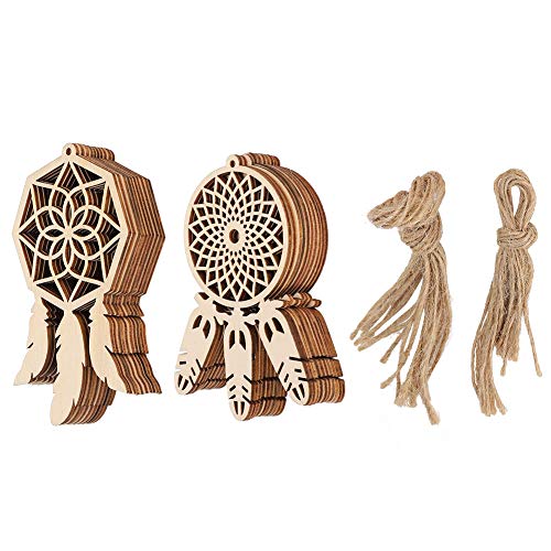 20PCS Wooden Dream Catcher Kit, Dream Catcher Charm, Dangling Dreamcatcher Pendants Timber Wall Ornaments for Home Decoration