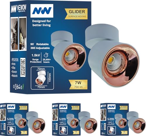 Image of NW 7W Glider SF Moveable White with Rose Gold Aluminium 360 Degree Adjustable Cylindrical Shape LED Surface Light | COB Light | Wall Light | Spot Light | Light Color- Natural White (Pack of 4)