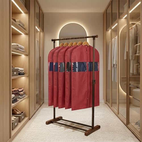 Image of Amazon Basics Non-Woven Suit, Coat, Jacket Cover | 120 GSM | Clear Window | Long Zip | 40 x 24 Inches | Pack of 5 (Maroon)