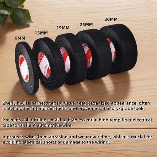 Image of Wire Harness Cloth Electrical Tape, Noise Damping Heat Proof Car Wrap Tape, Self-Adhesive Fabric Tape for Automotive Electrical Cable, Black (6, Width:19mm (6 Roll))