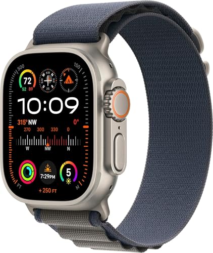 Apple Watch Ultra 2 [GPS + Cellular, 49mm] - Rugged Titanium Case & Blue Alpine Loop - Medium (Renewed)