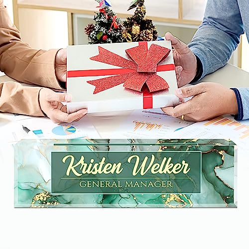 Image of Name Plate for Desk, Desk Name Plate Personalized, Green Office Decor for Women Men, Acrylic Desktop Accessories, Office Gifts for Boss Nurse Teacher Coworker, Employee Appreciation Gift (Green Coast)