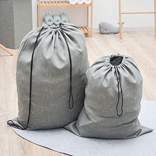 DuneDesign Wäschesack 100 Liter XXL + 60 Liter Reise Wäschesammler für Kleidung - Wäschekorb Set Organizer im Leinen Look mit Kordelzug - faltbarer Wäschebeutel für Koffer Rucksack oder Camping