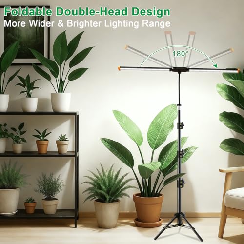 Image of YEOLEH Floor Lamp Grow Light for Large Tall Plants Indoor, 6000K White Full Spectrum Plant Growing Light with Red Blue LED, Foldable Light Strip, Dimmable & Timer Function, Height 17-62'' (100, Watts)