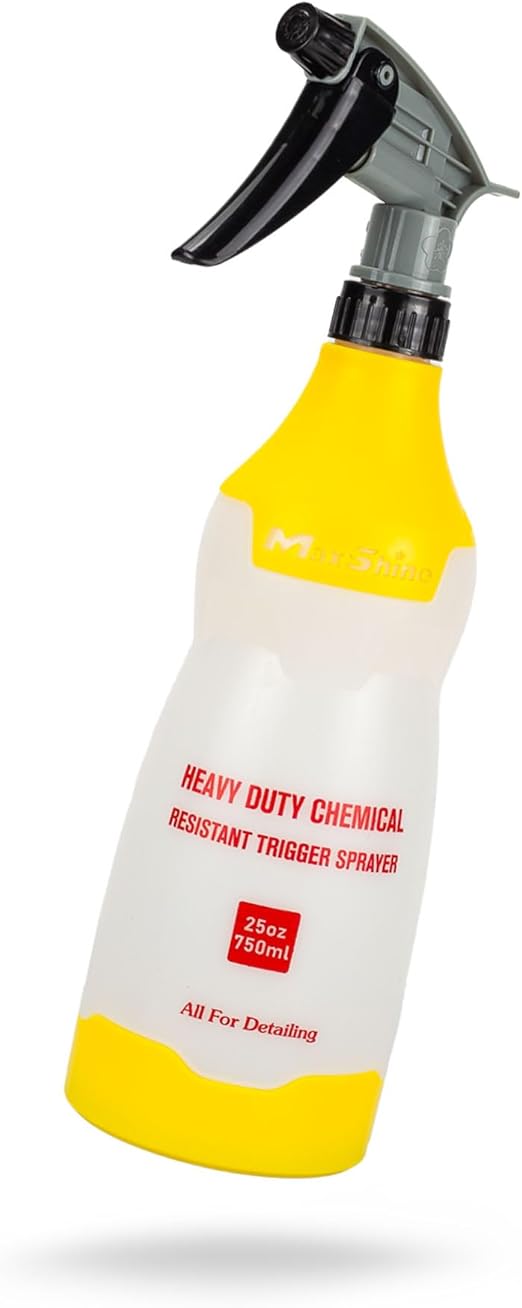 Maxshine 25oz Universal Yellow Heavy Duty Spray Bottle - Resistant Detailing Sprayer with Adjustable Nozzle & Ergonomic Trigger for Car Cleaning, Garage, Home