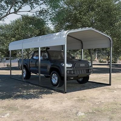 MUPATER 10x15 FT Heavy Duty Metal Carport Tent, Outdoor Carport Canopy, Garage Car Shelter Shade with Metal Roof, Frame and Bolts for Car, Truck and Boat, Cream White