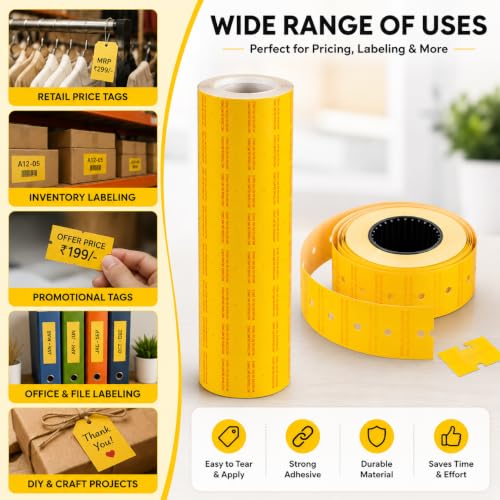 Image of SAMVARDHAN Price Labels Paper Tag Mark Sticker for MX-5500 Price Gun Labeller, 10 Rolls (Yellow MRP)