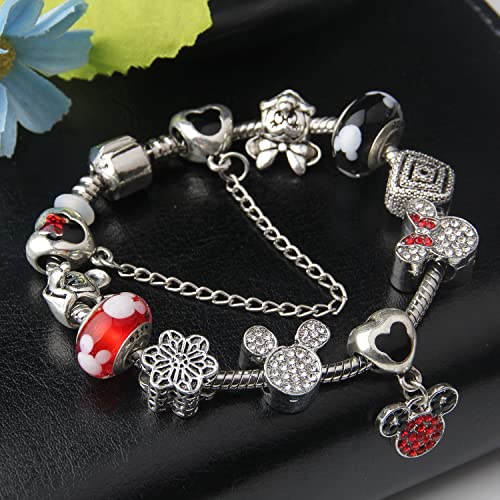 Cartoon Mouse Theme Charms Bracelet, Fits Pandora, Red Edition2