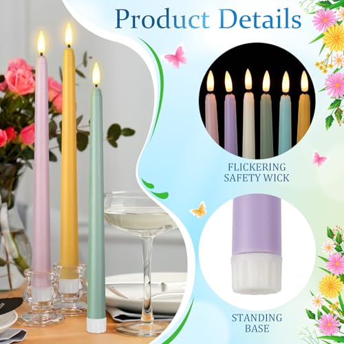 Image of Handepo 48 Pack Flameless Taper Candles Realistic with Flickering Candlelights Plastic 11 Inch Last Long Battery Operated Window Candlestick for Halloween Christmas(Light Colors)